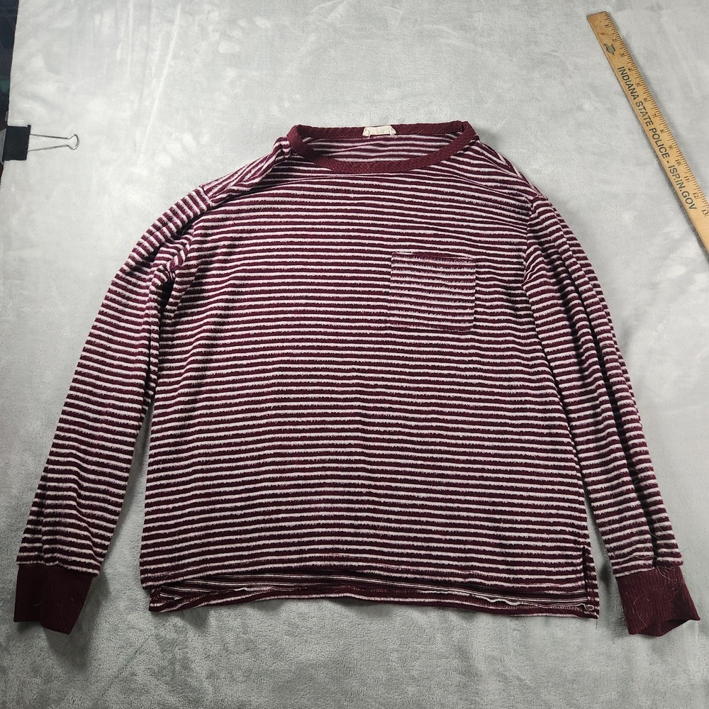 Oliva Rae Y2K Grunge Maroon Striped Pocket Tee Long Sleeve S 90s Boho Grunge